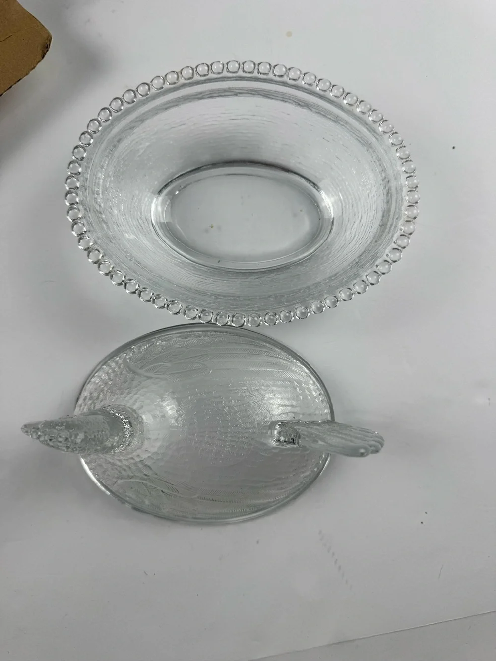 Vintage Indiana glass hen on a nest with original box clear